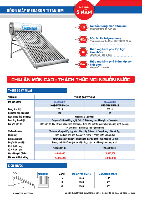 máy nước nóng Megasun Titalium